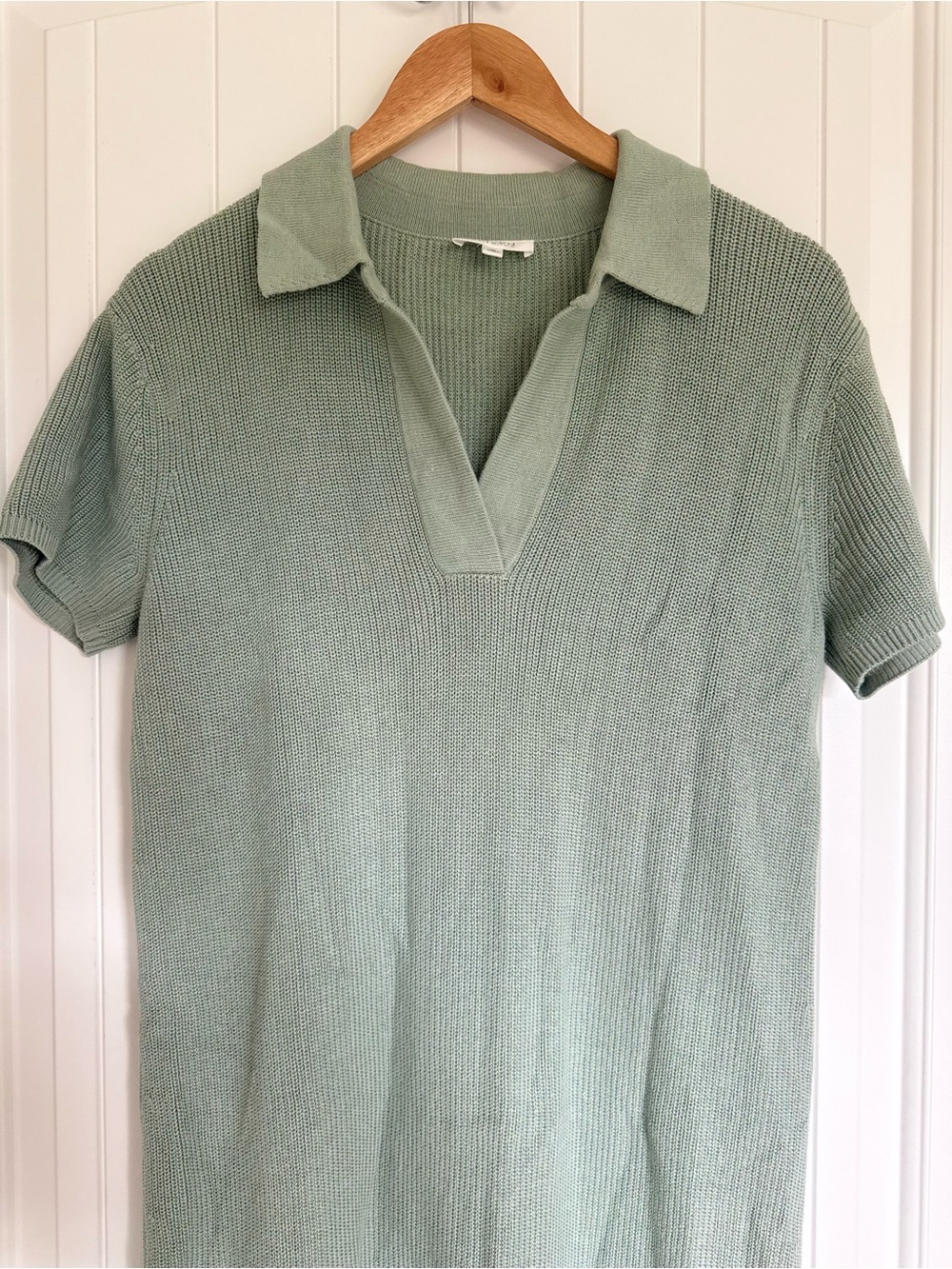 Haven Well Within Sage Green Organic Cotton Ribbed Knit Johnny Collar Midi Dress - Picture 4 of 9